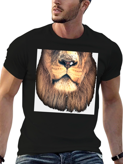 Lion Face Graphic Tee - Black Cotton T-Shirt