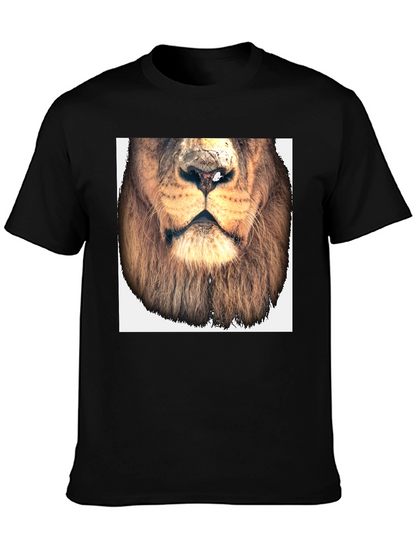 Lion Face Graphic Tee - Black Cotton T-Shirt