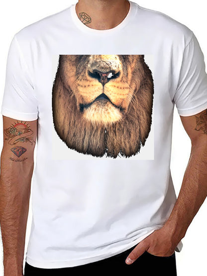 Lion Face Graphic Tee - Black Cotton T-Shirt