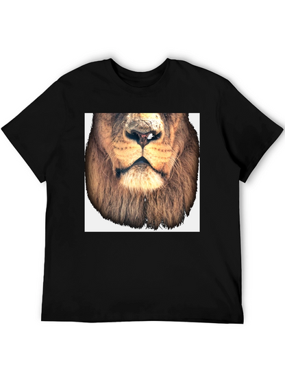 Lion Face Graphic Tee - Black Cotton T-Shirt