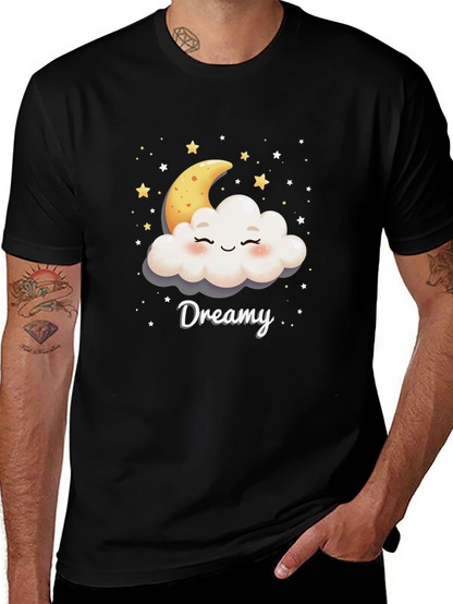 Dreamy Cloud & Moon Graphic Tee - Black Cotton