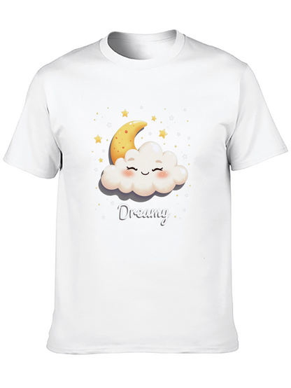 Dreamy Cloud & Moon Graphic Tee - Black Cotton