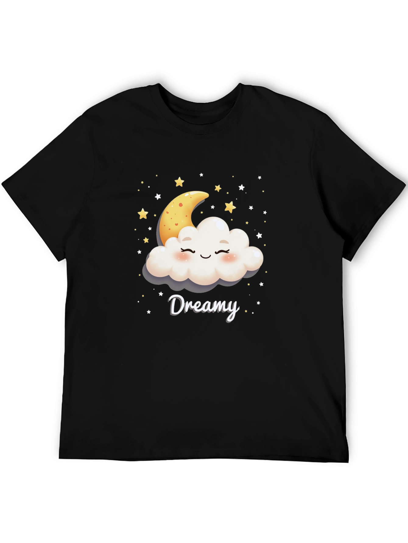 Dreamy Cloud & Moon Graphic Tee - Black Cotton