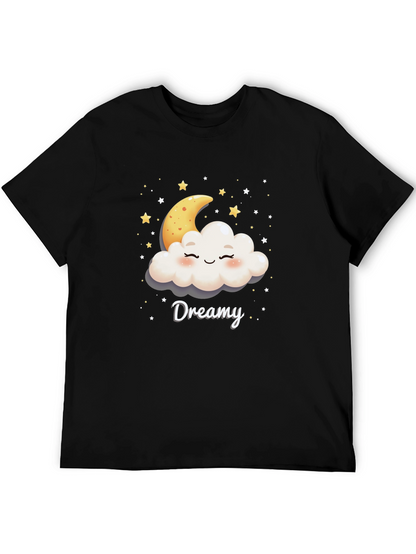 Dreamy Cloud & Moon Graphic Tee - Black Cotton