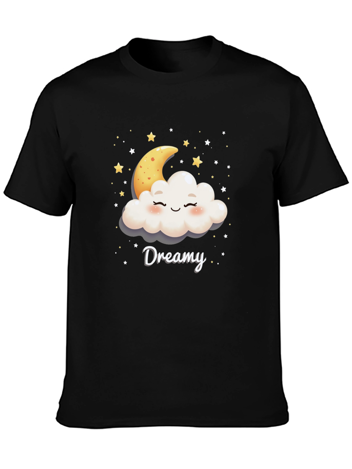 Dreamy Cloud & Moon Graphic Tee - Black Cotton