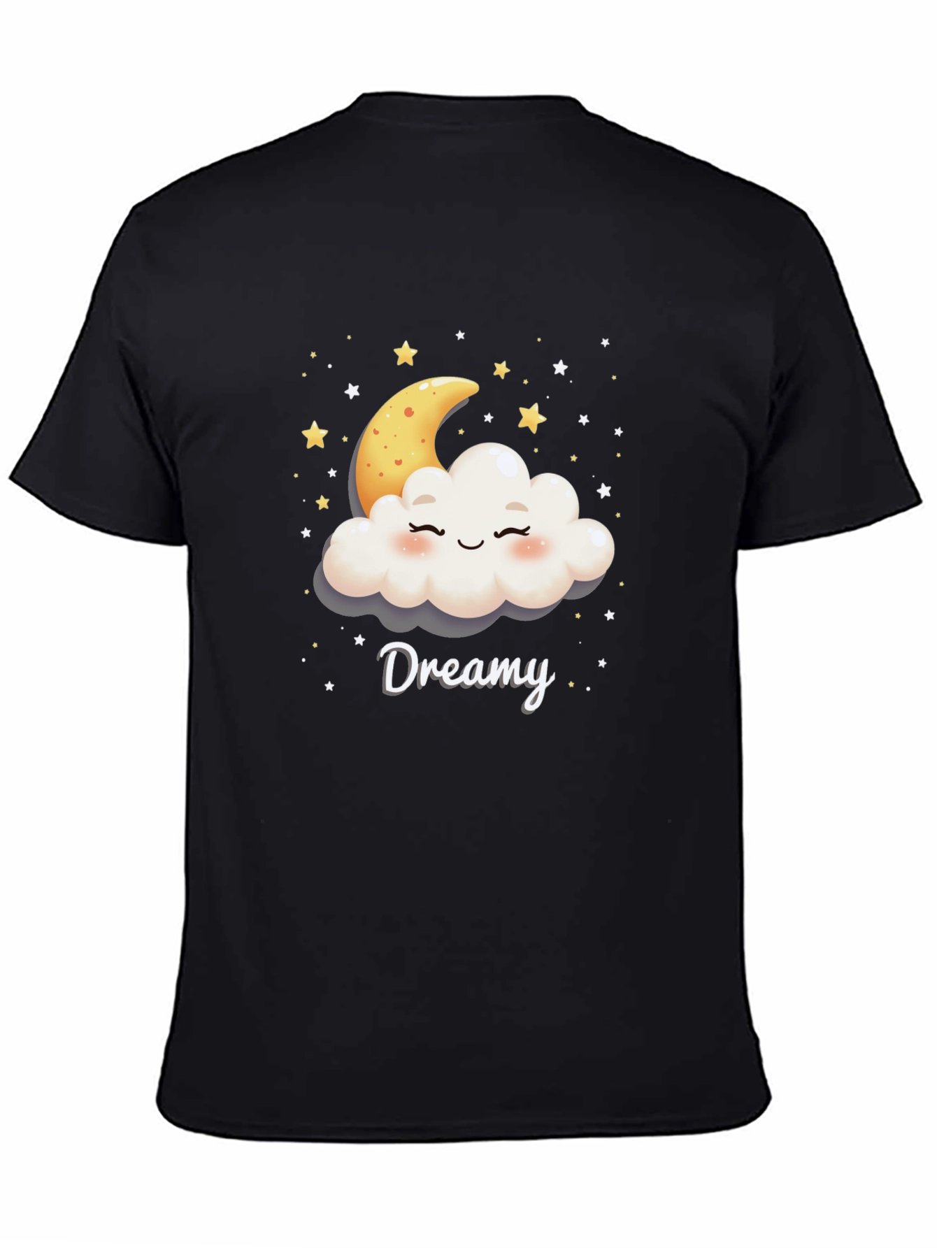 Dreamy Cloud & Moon Graphic Tee - Black Cotton