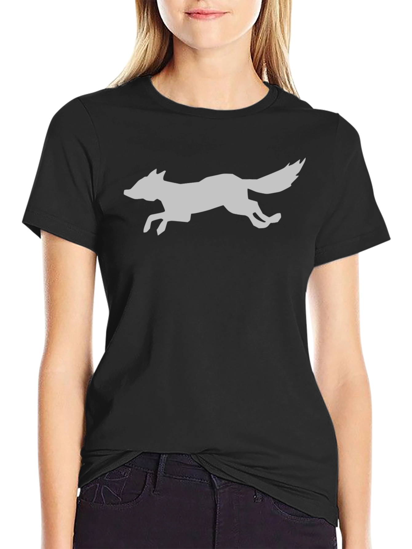 Sleek Fox Graphic Tee - Black Cotton Blend