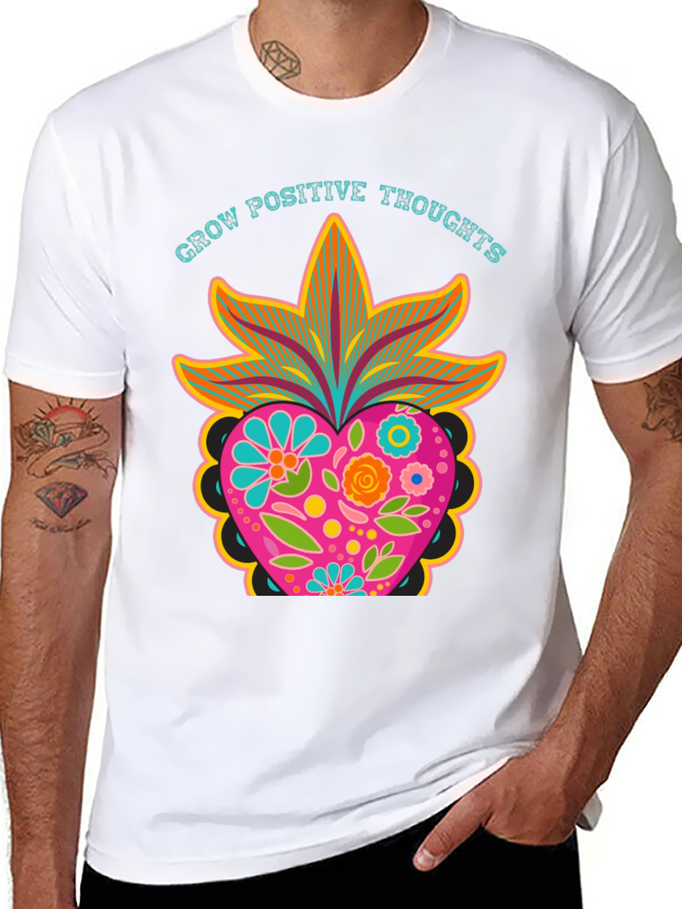 Grow Positive Thoughts Black Graphic Tee