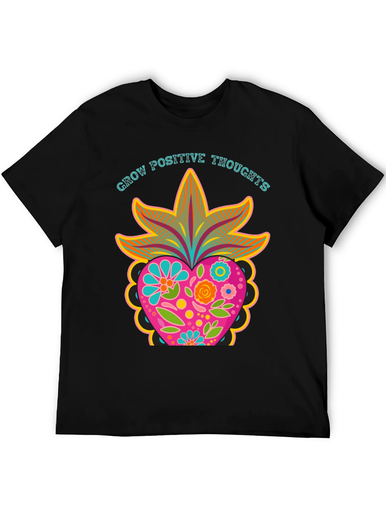 Grow Positive Thoughts Black Graphic Tee