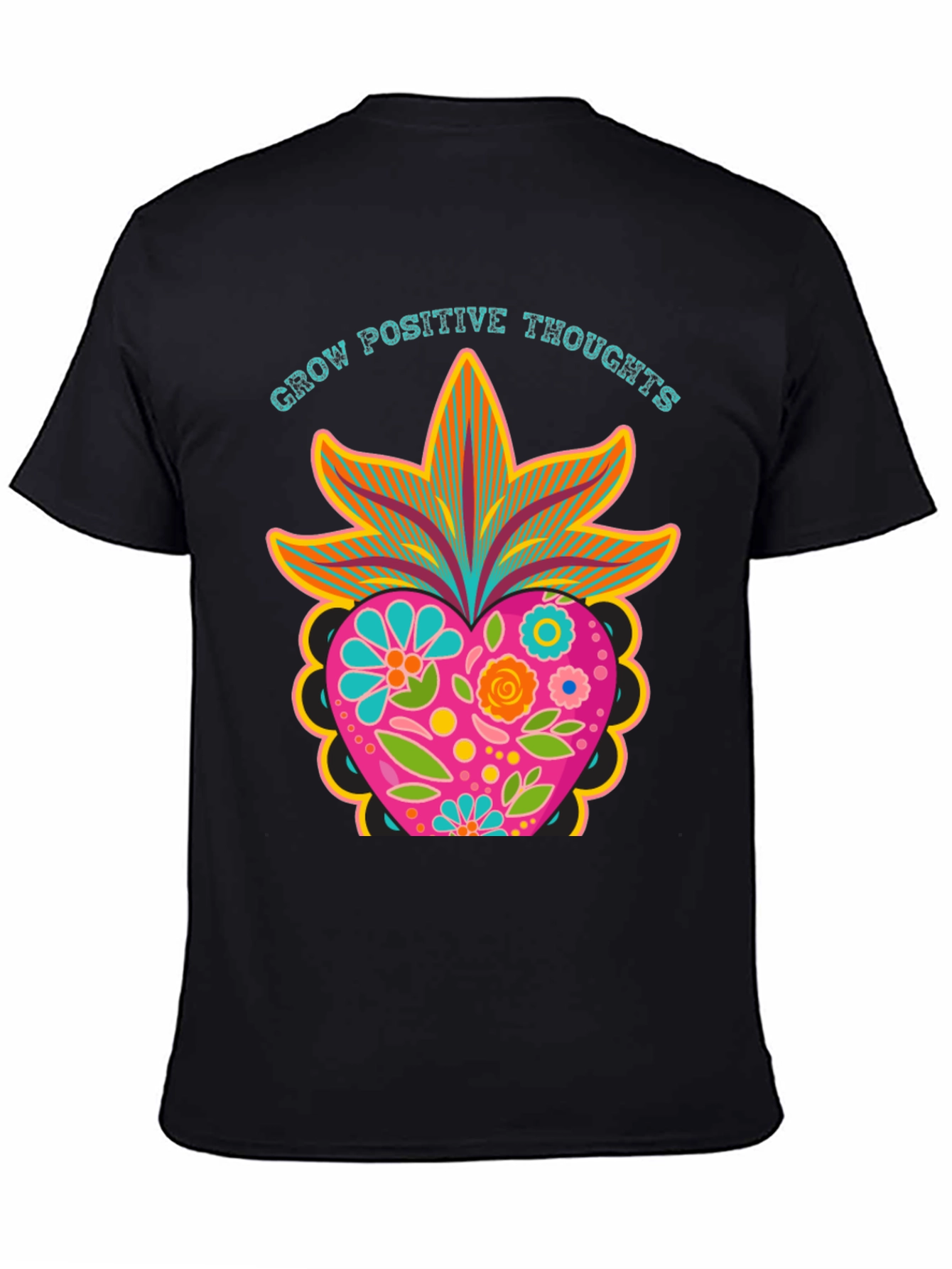 Grow Positive Thoughts Black Graphic Tee