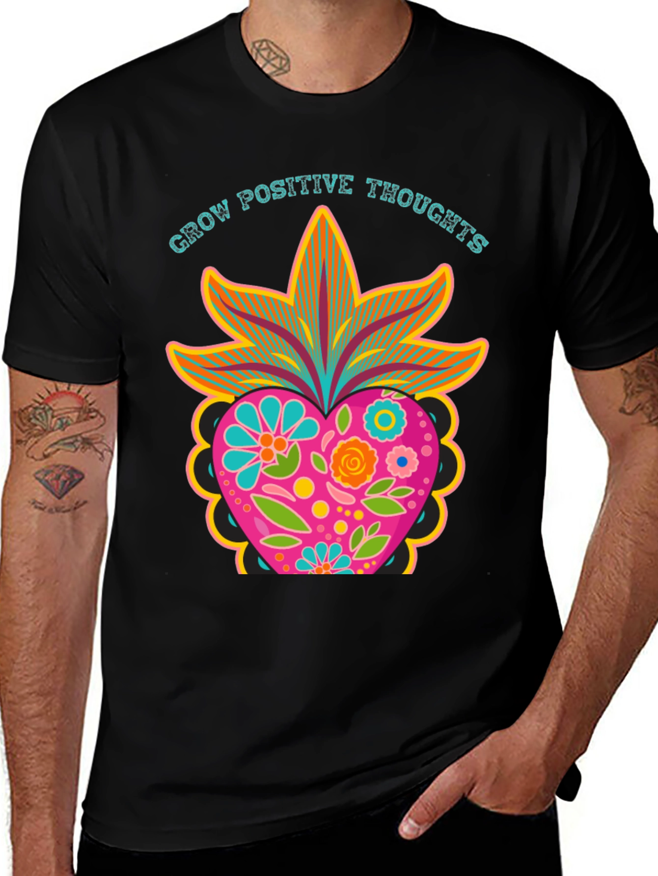 Grow Positive Thoughts Black Graphic Tee