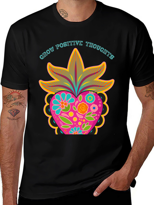 Grow Positive Thoughts Black Graphic Tee