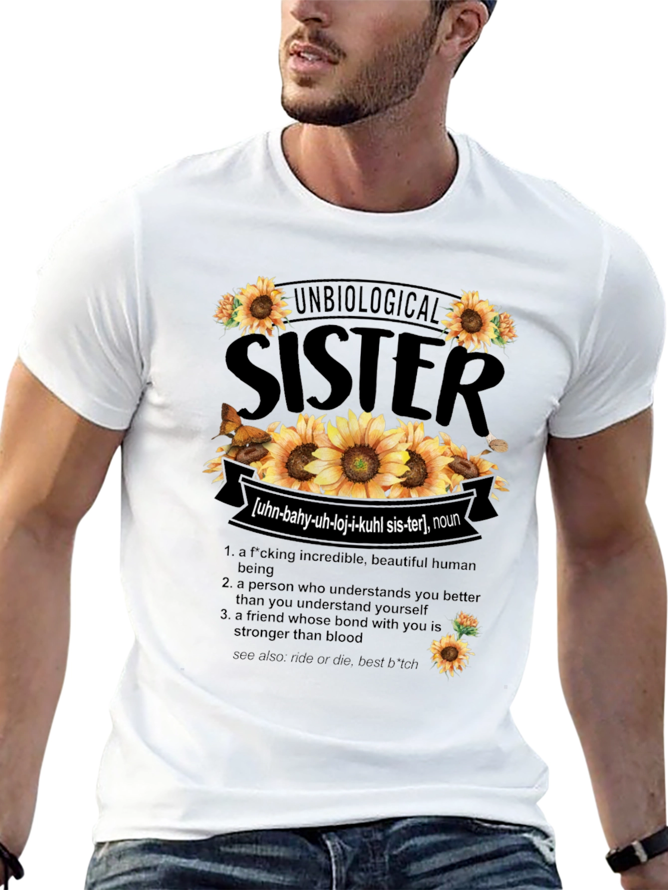 Unbiological Sister Sunflower Graphic T-Shirt