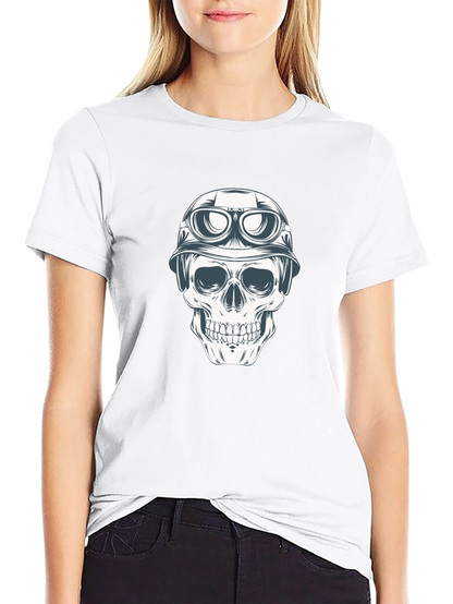 Skull in Helmet Graphic Tee - Black Cotton T-Shirt
