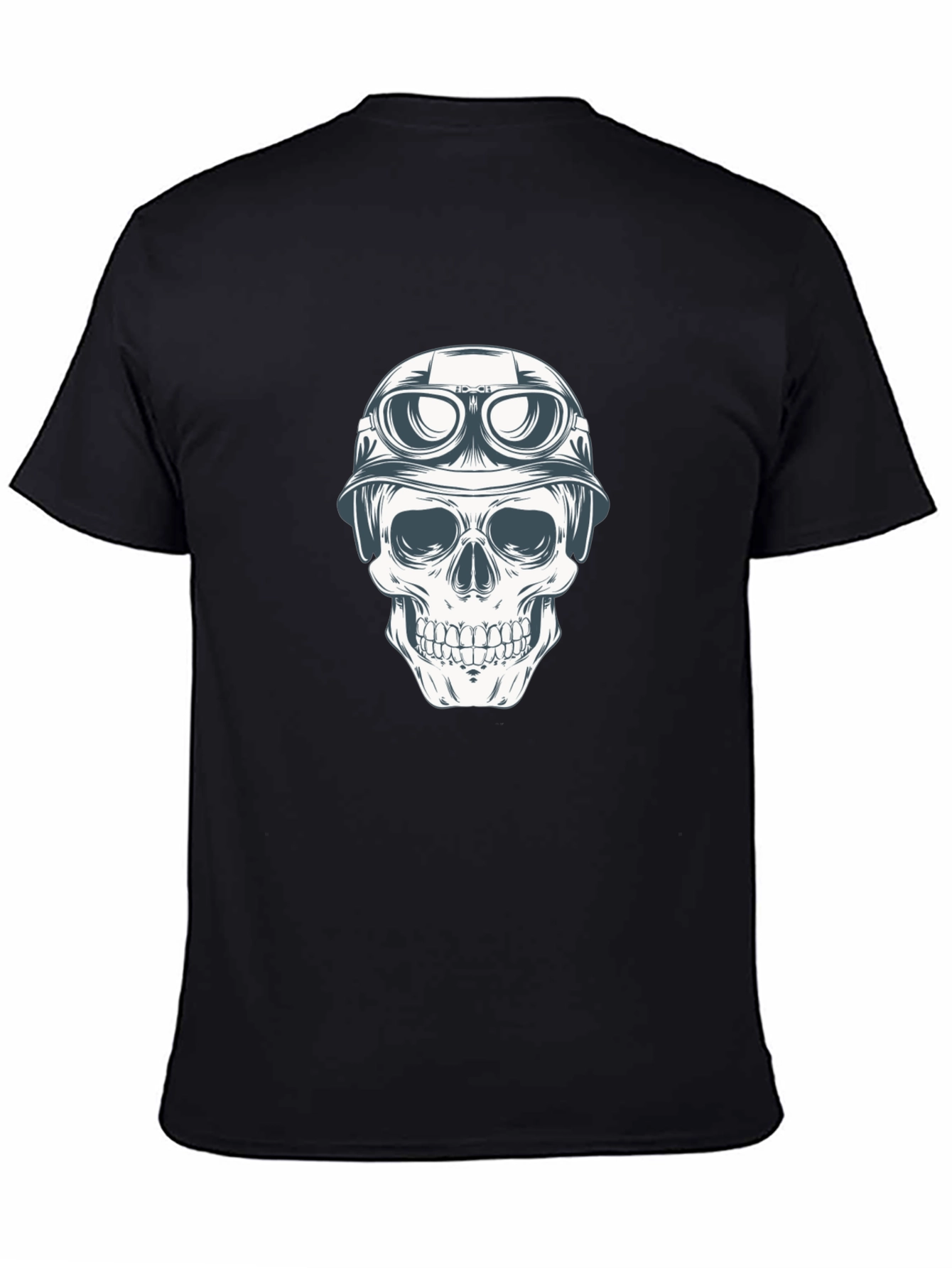 Skull in Helmet Graphic Tee - Black Cotton T-Shirt
