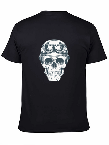 Skull in Helmet Graphic Tee - Black Cotton T-Shirt