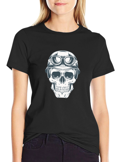 Skull in Helmet Graphic Tee - Black Cotton T-Shirt