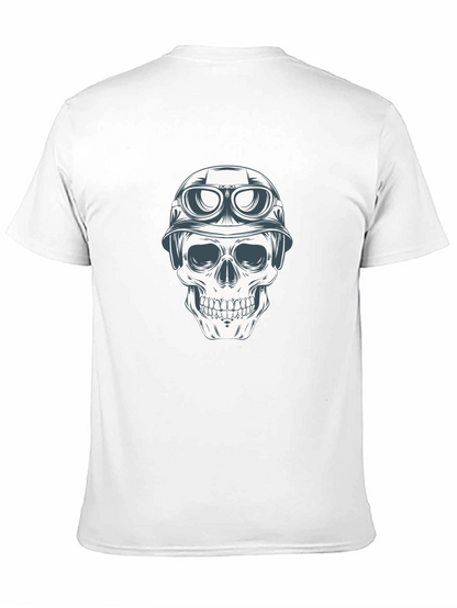 Skull in Helmet Graphic Tee - Black Cotton T-Shirt