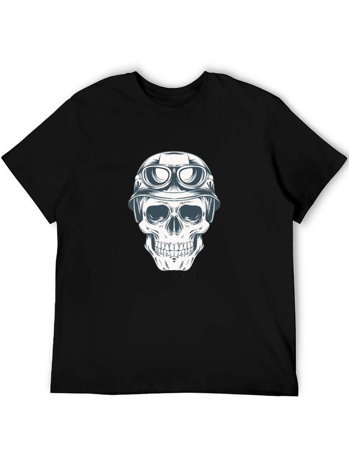 Skull in Helmet Graphic Tee - Black Cotton T-Shirt
