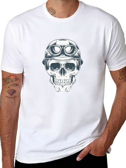 Skull in Helmet Graphic Tee - Black Cotton T-Shirt