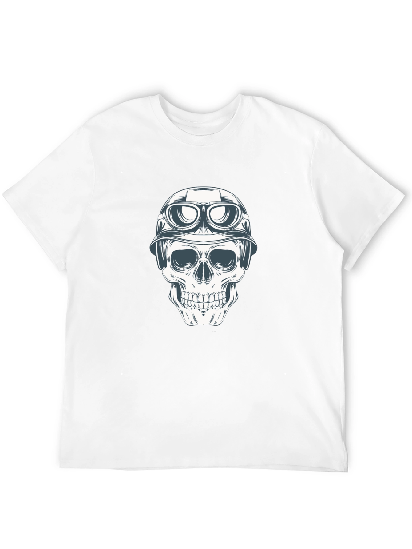 Skull in Helmet Graphic Tee - Black Cotton T-Shirt