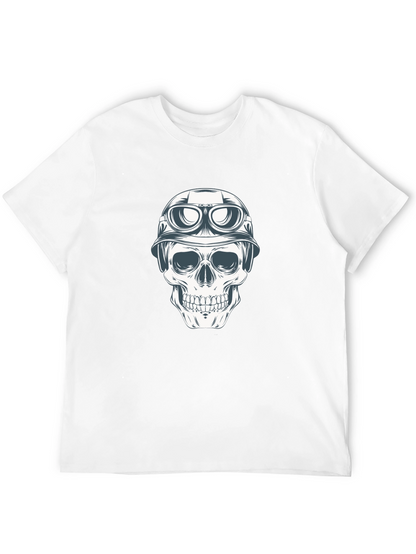 Skull in Helmet Graphic Tee - Black Cotton T-Shirt