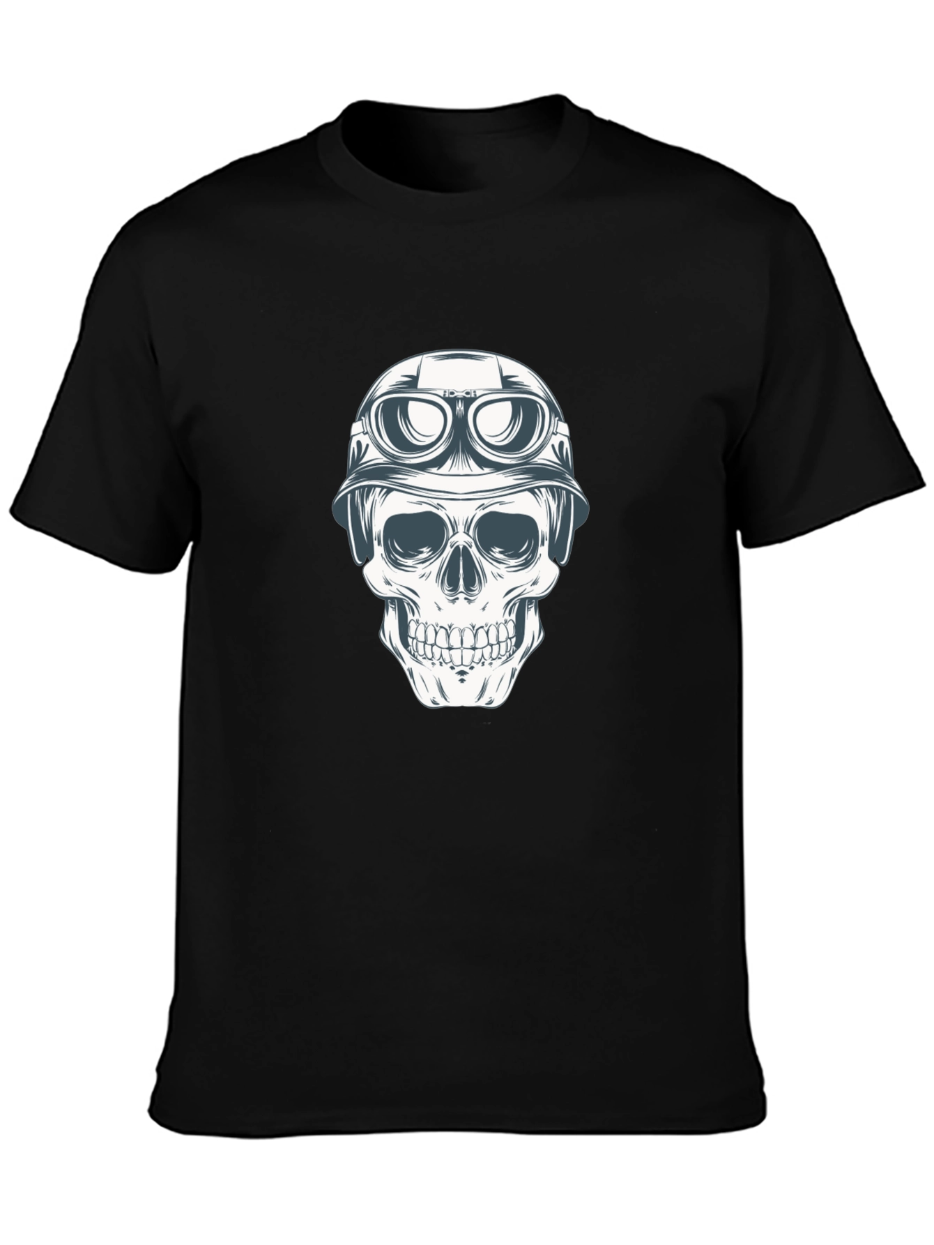 Skull in Helmet Graphic Tee - Black Cotton T-Shirt