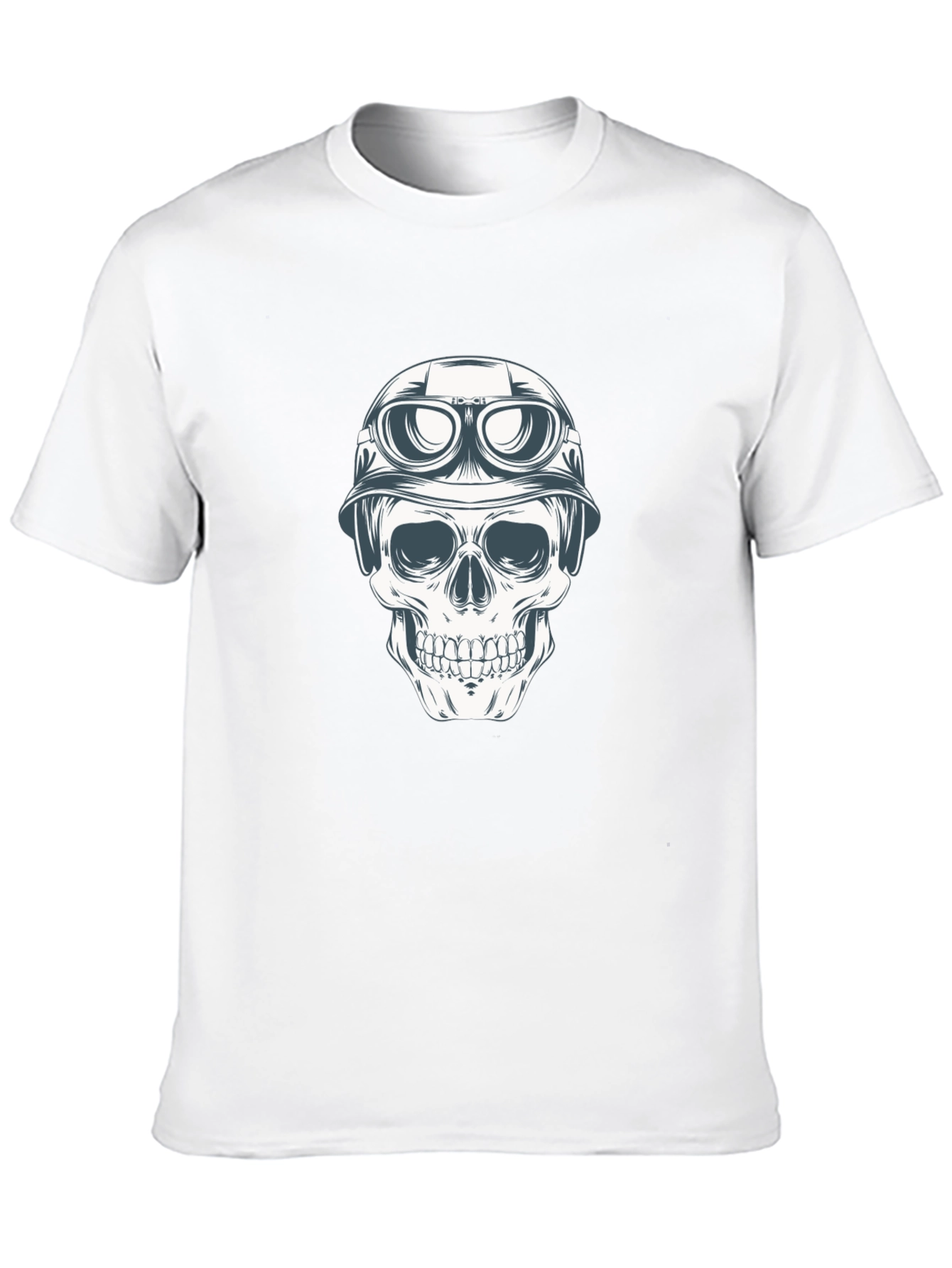 Skull in Helmet Graphic Tee - Black Cotton T-Shirt