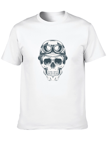 Skull in Helmet Graphic Tee - Black Cotton T-Shirt