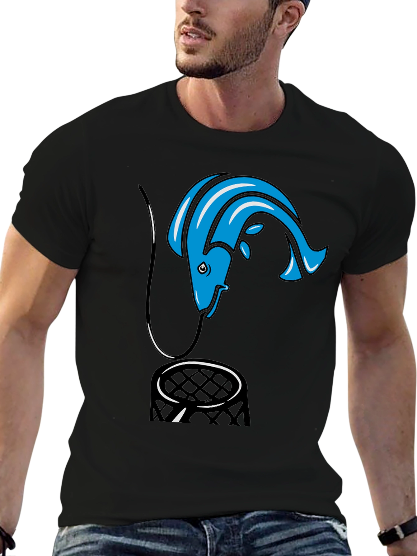 Fishing Hook T-Shirt - Blue Fish Design