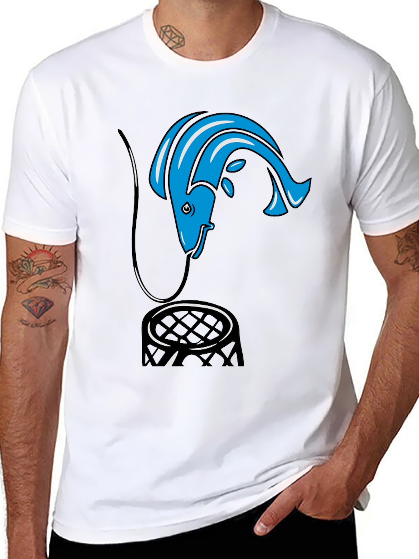 Fishing Hook T-Shirt - Blue Fish Design