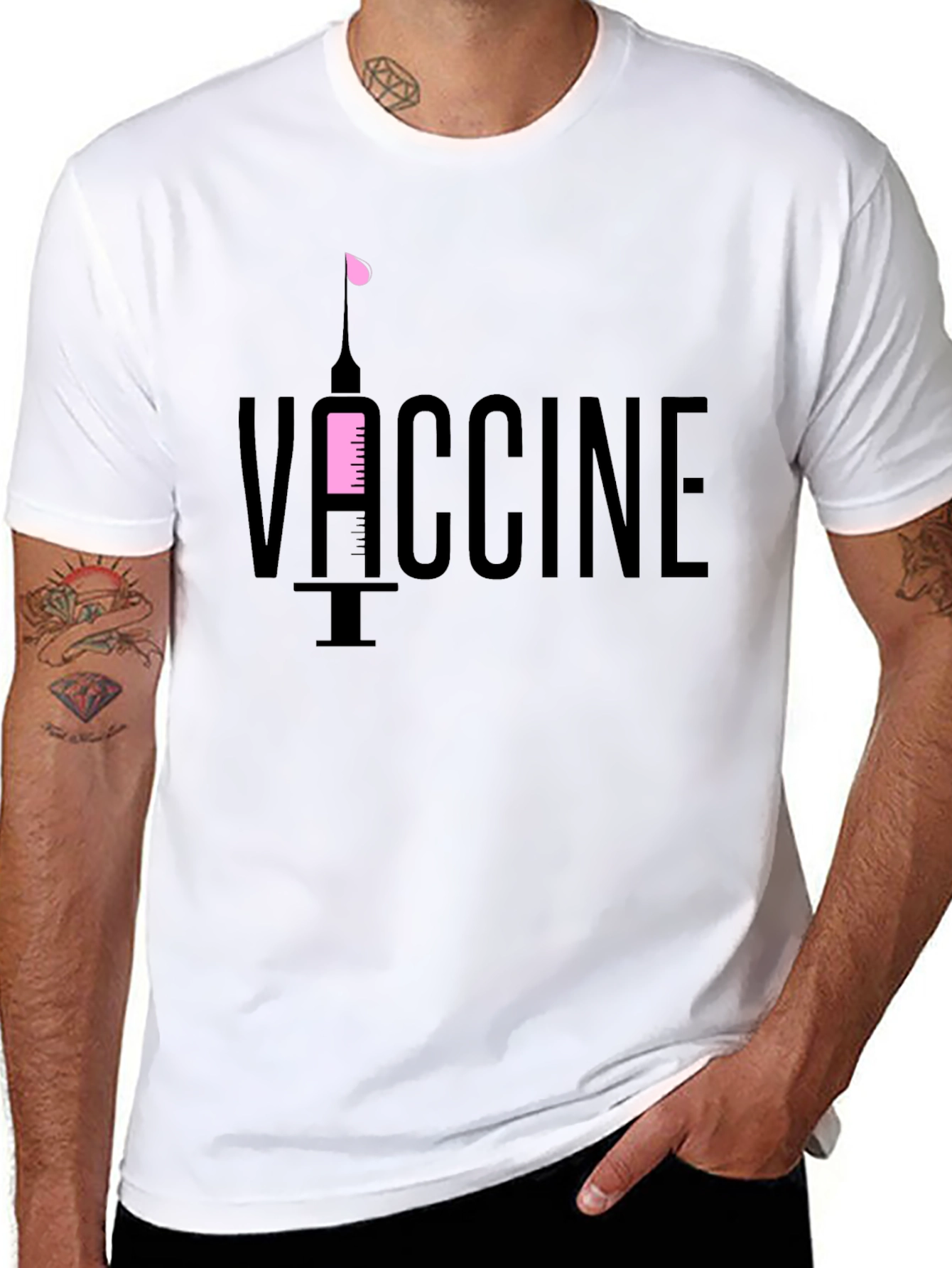 Vaccine T-Shirt - Black Cotton Tee with Syringe Design