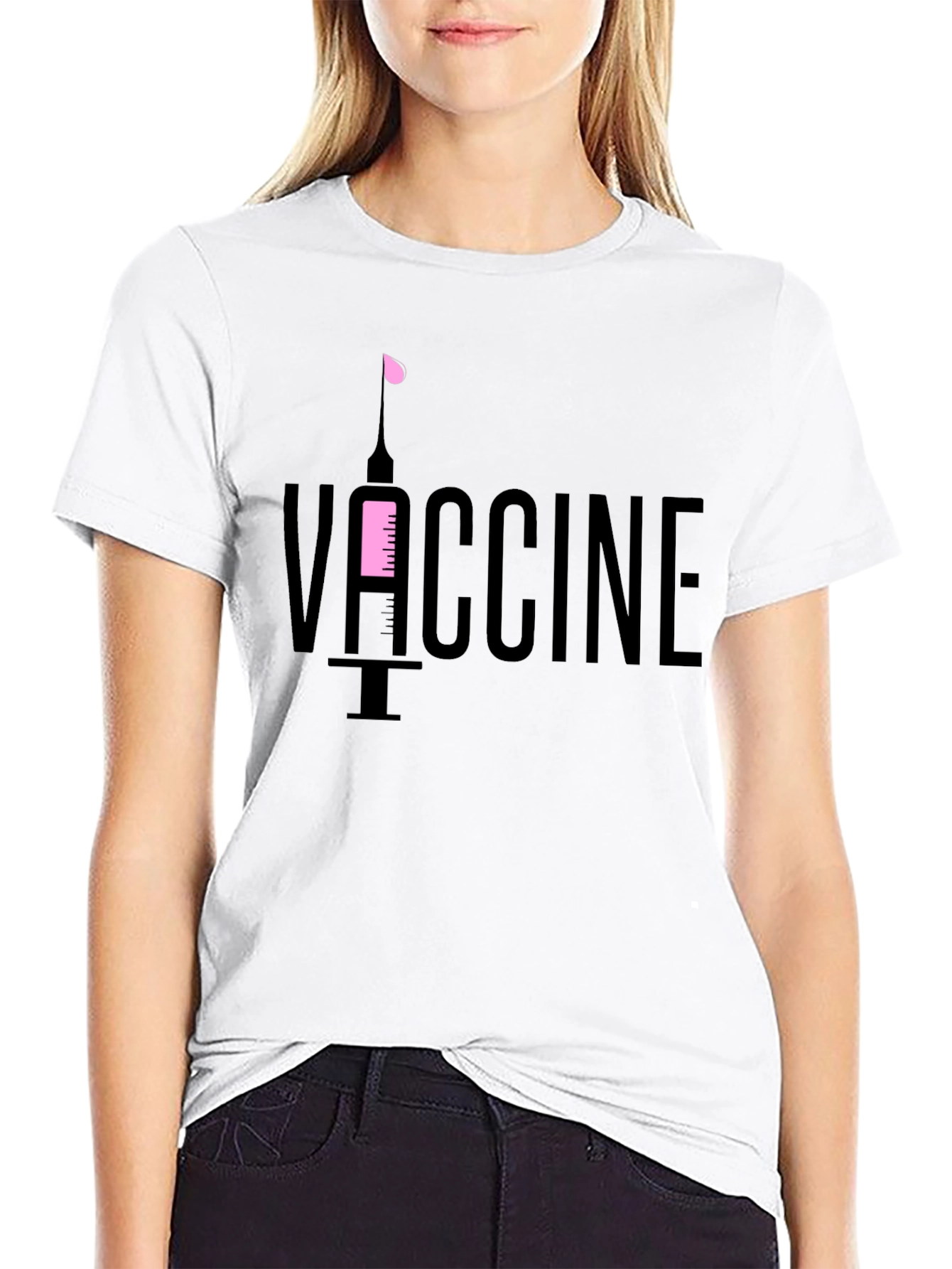 Vaccine T-Shirt - Black Cotton Tee with Syringe Design