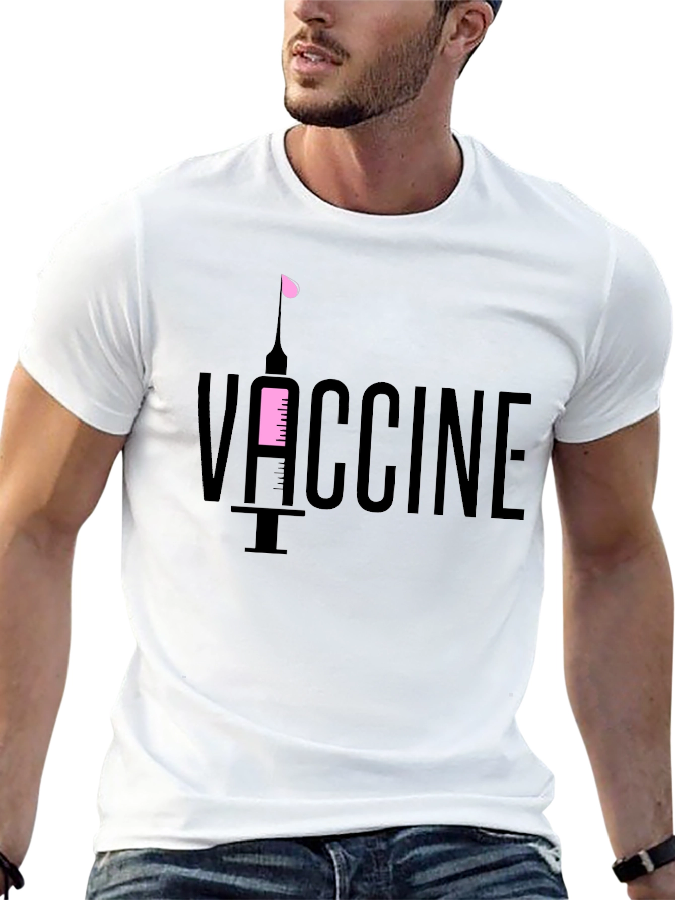 Vaccine T-Shirt - Black Cotton Tee with Syringe Design
