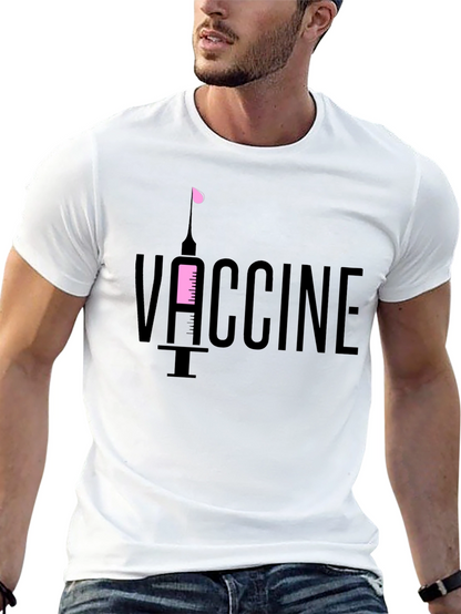 Vaccine T-Shirt - Black Cotton Tee with Syringe Design