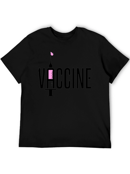 Vaccine T-Shirt - Black Cotton Tee with Syringe Design