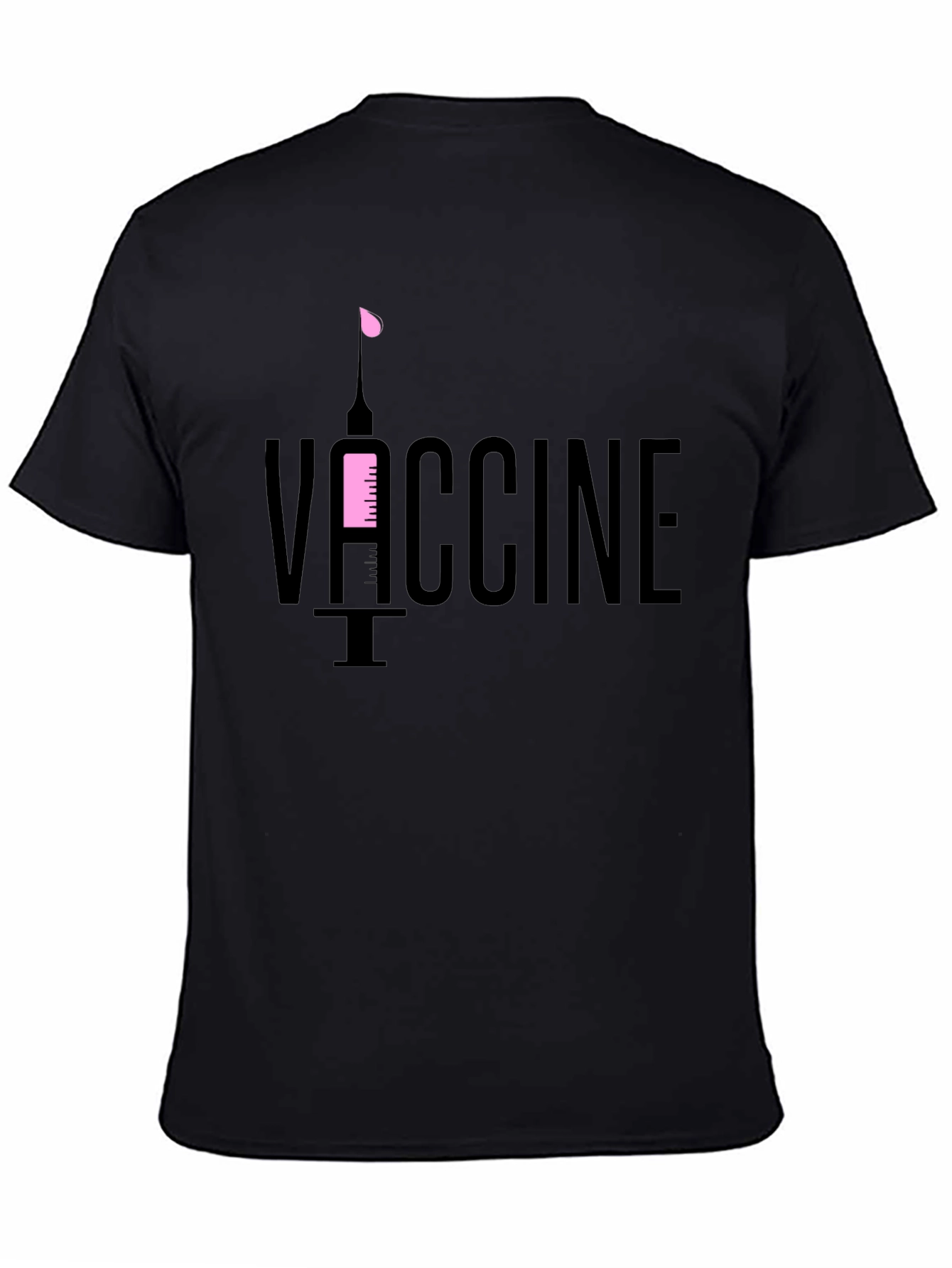 Vaccine T-Shirt - Black Cotton Tee with Syringe Design