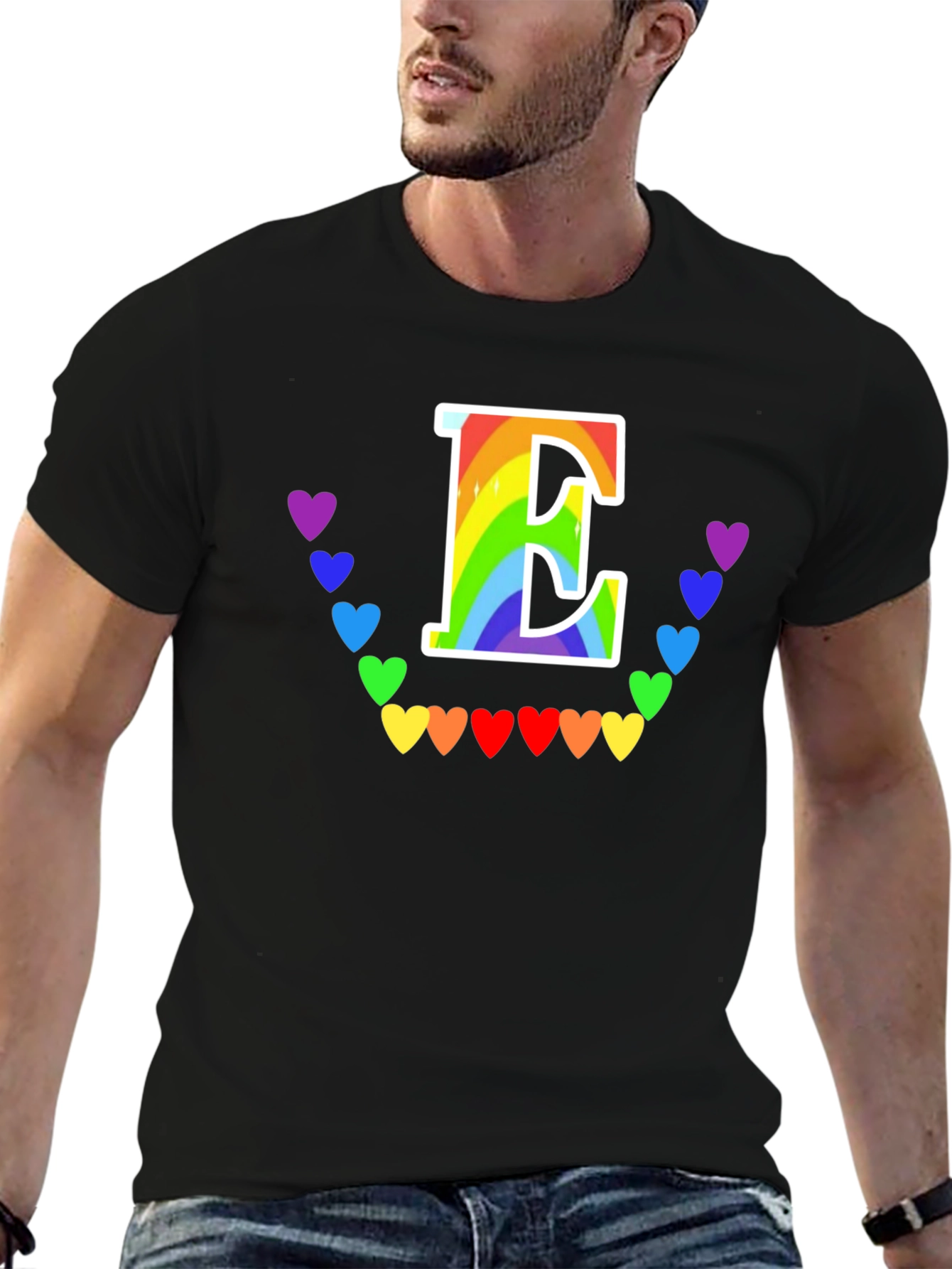 Rainbow Letter E Heart Tee - LGBTQ+ Pride
