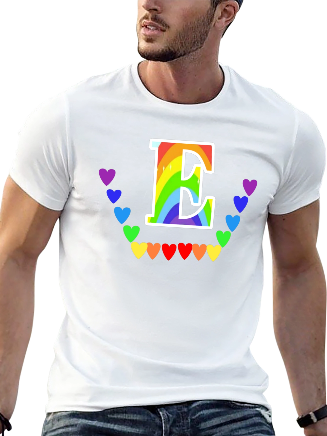Rainbow Letter E Heart Tee - LGBTQ+ Pride