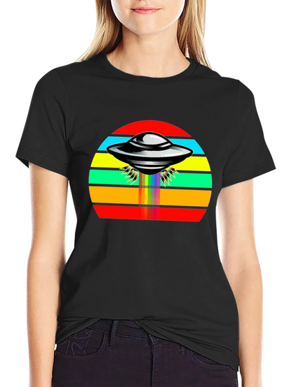 Retro UFO Rainbow T-Shirt - Black Tee