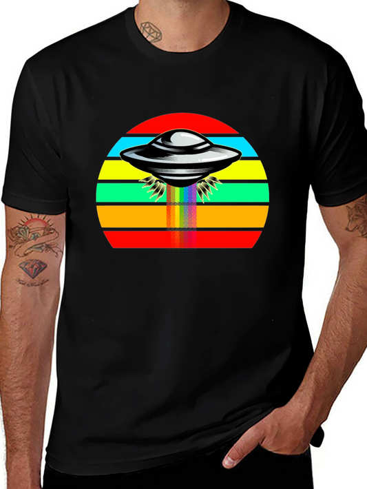 Retro UFO Rainbow T-Shirt - Black Tee