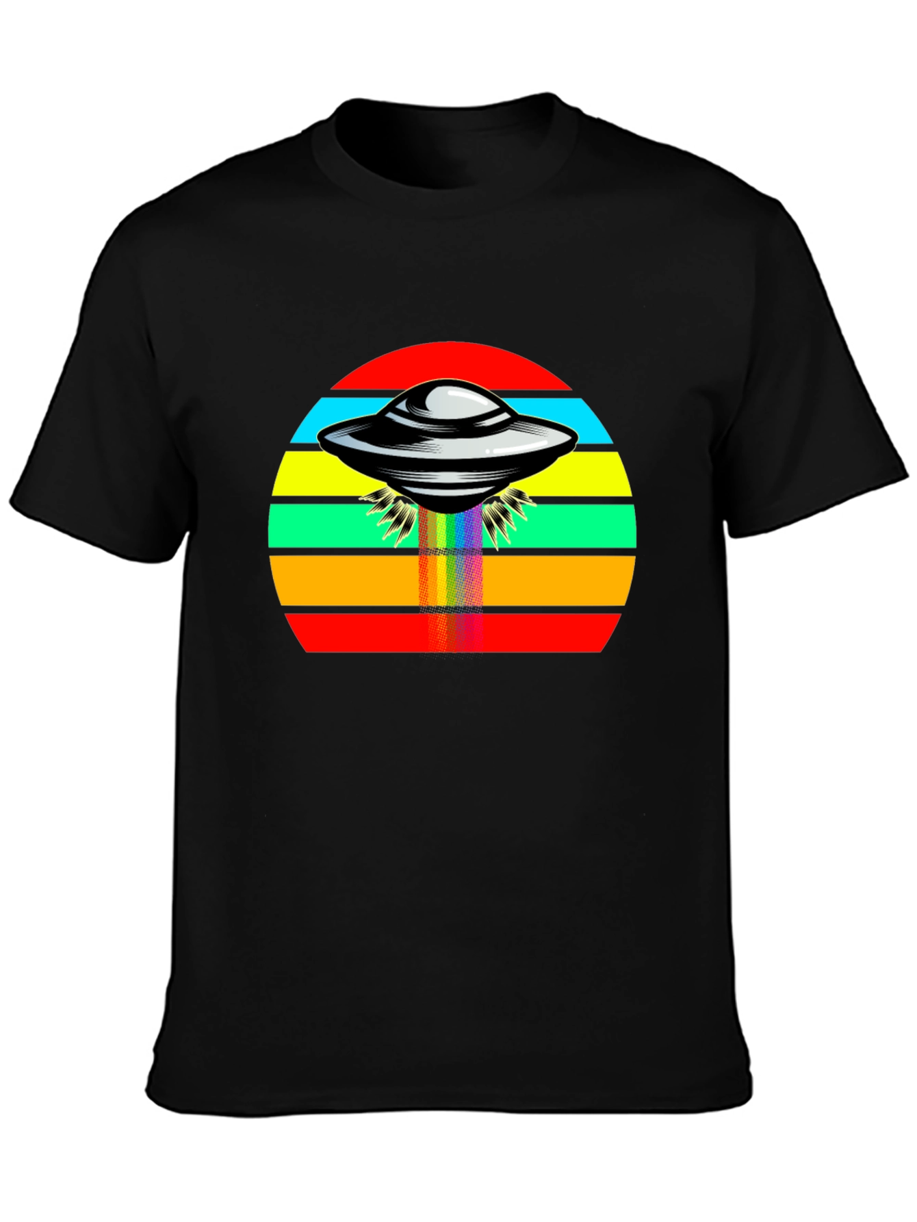Retro UFO Rainbow T-Shirt - Black Tee