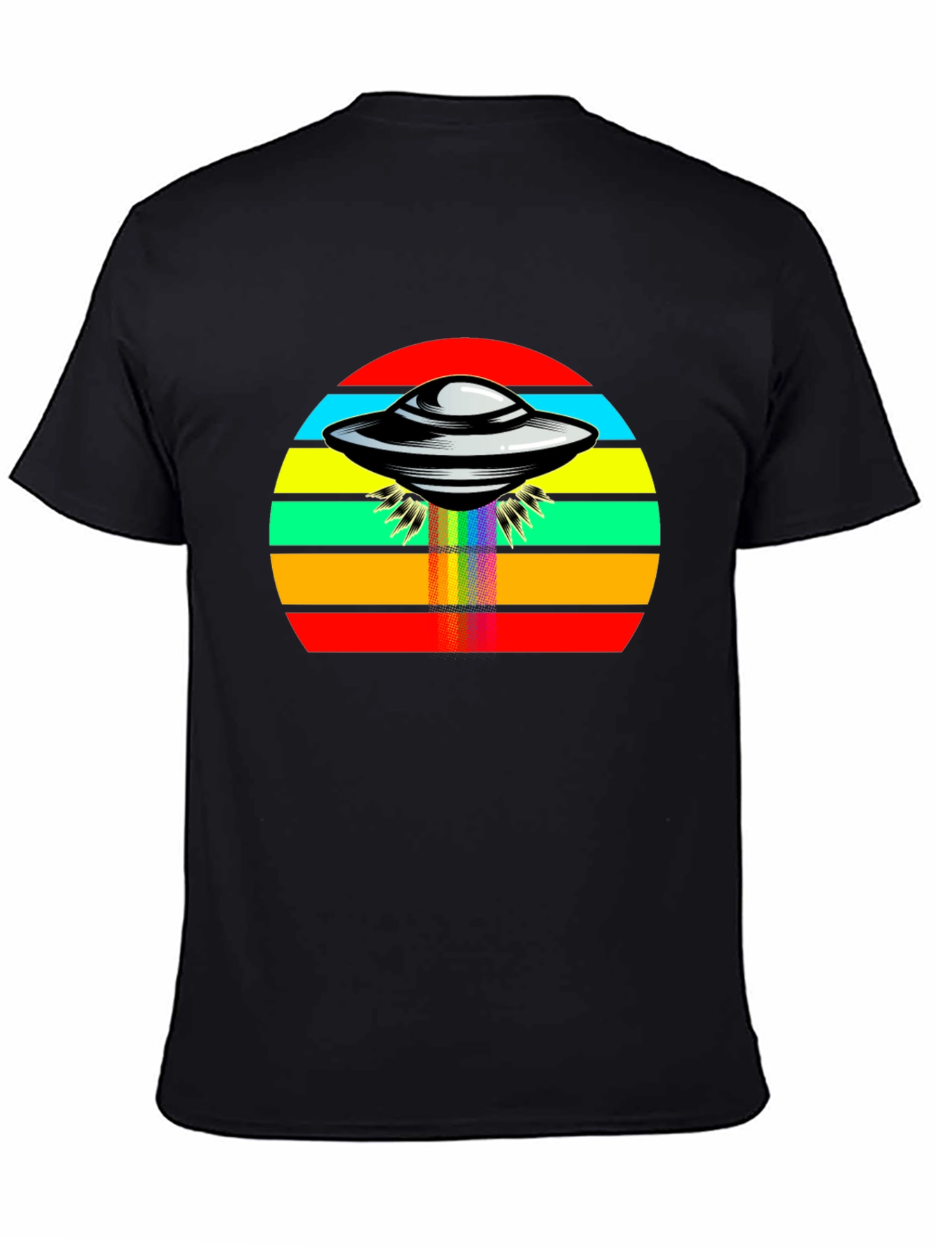 Retro UFO Rainbow T-Shirt - Black Tee