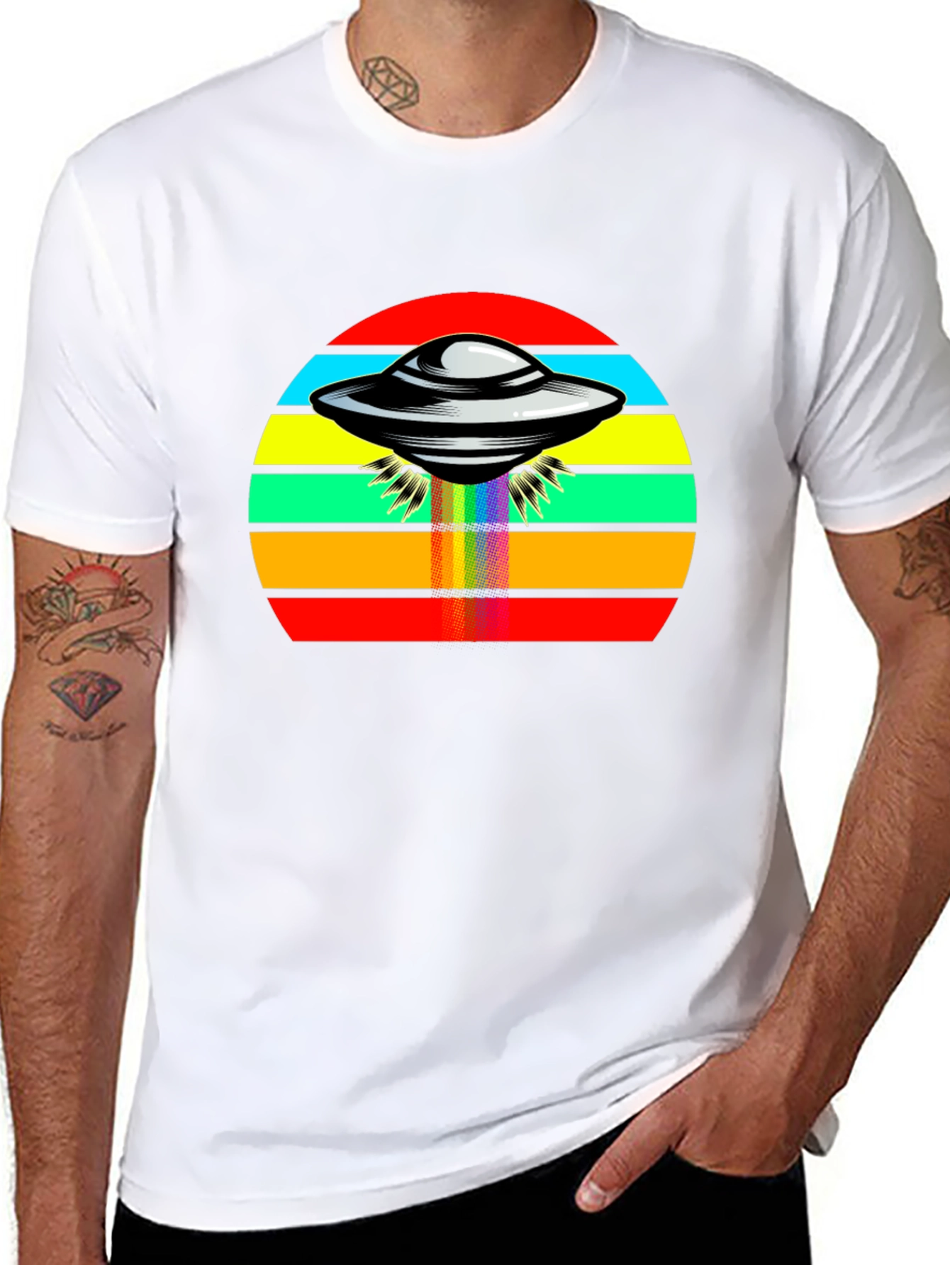 Retro UFO Rainbow T-Shirt - Black Tee