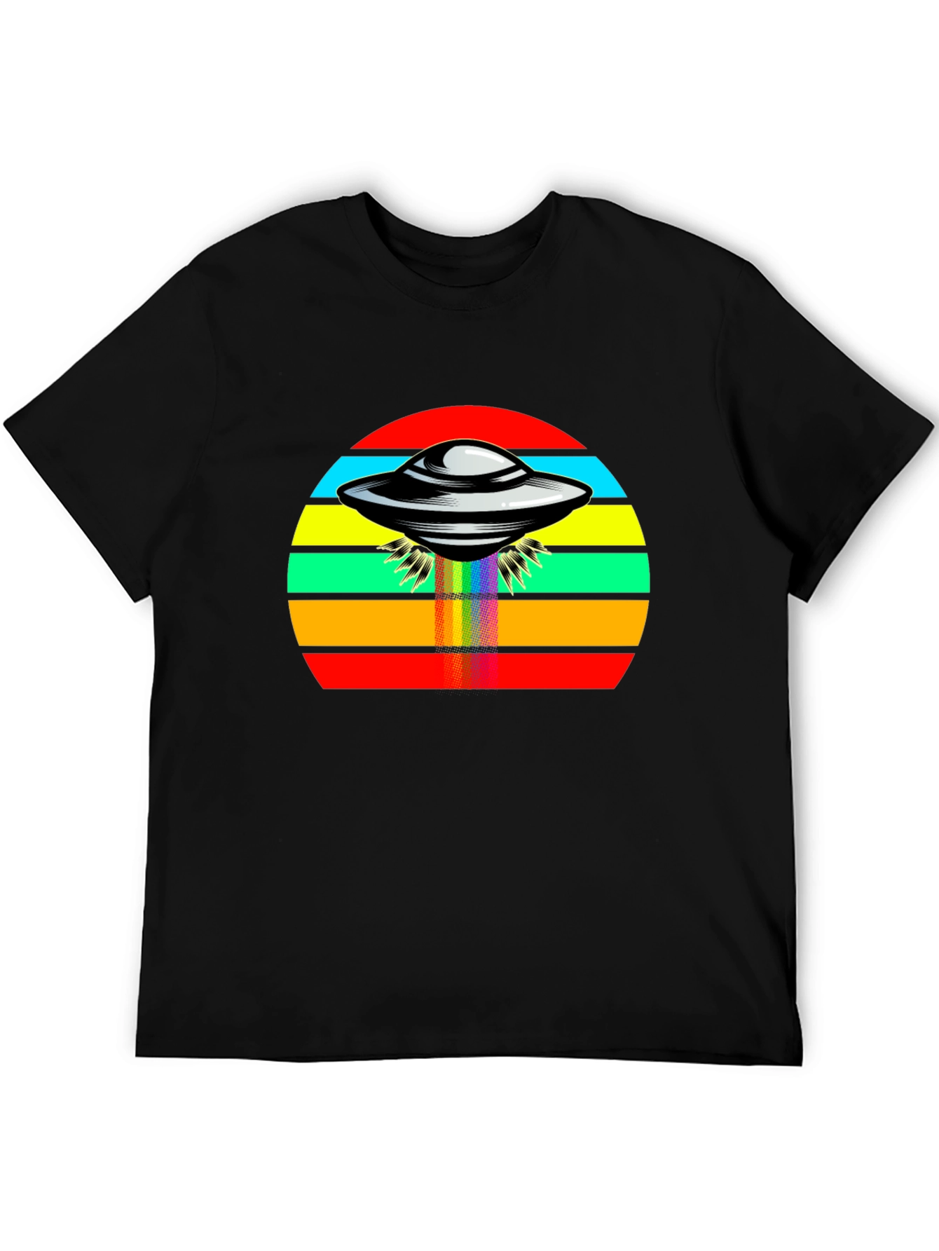 Retro UFO Rainbow T-Shirt - Black Tee