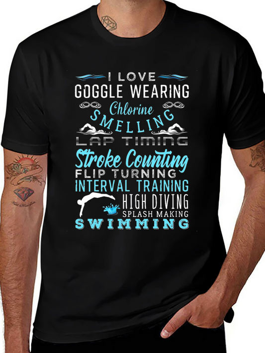 I Love Swimming Black T-Shirt