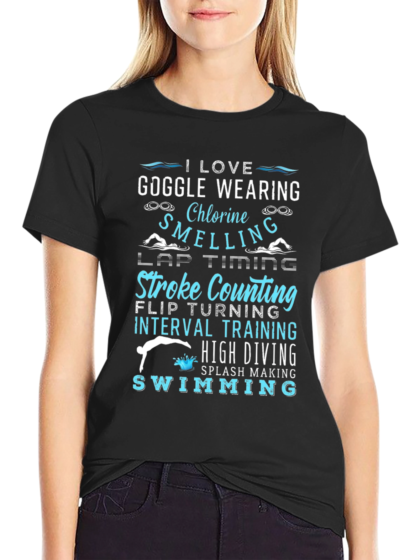 I Love Swimming Black T-Shirt