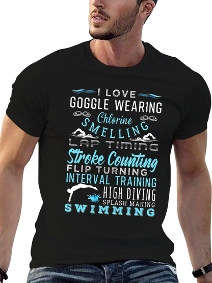 I Love Swimming Black T-Shirt