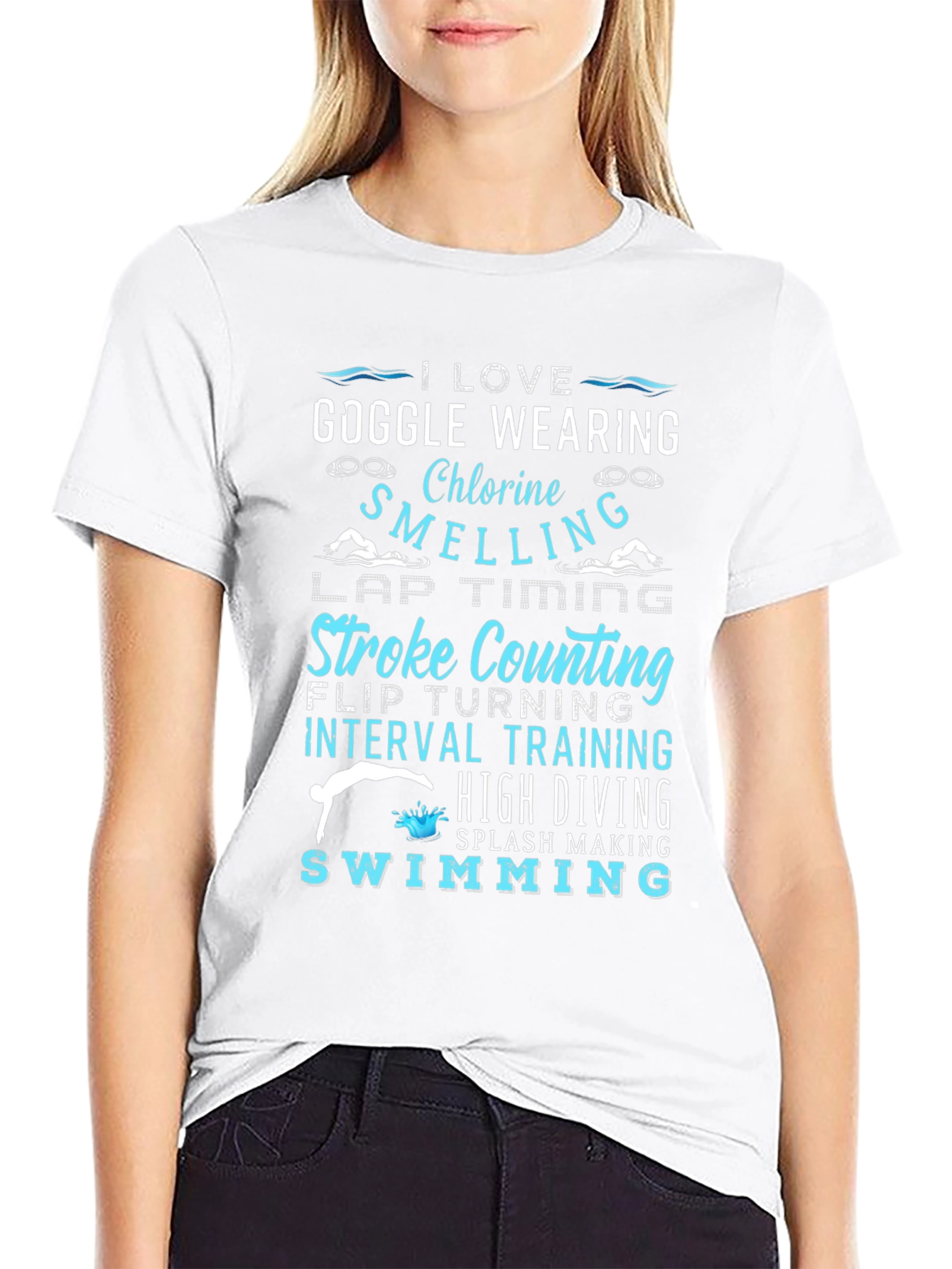 I Love Swimming Black T-Shirt