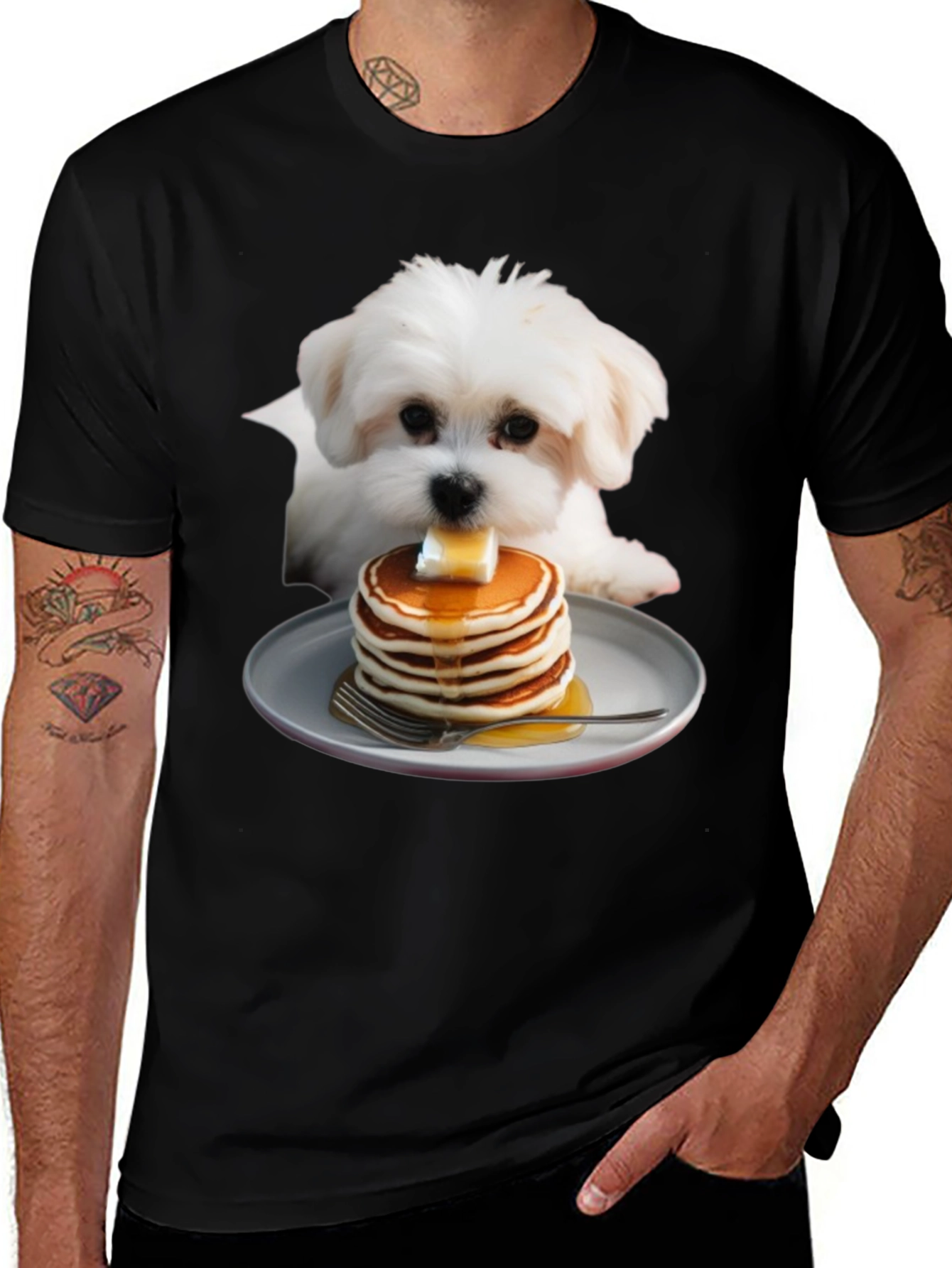 Dog with Pancakes Graphic T-Shirt - Unisex